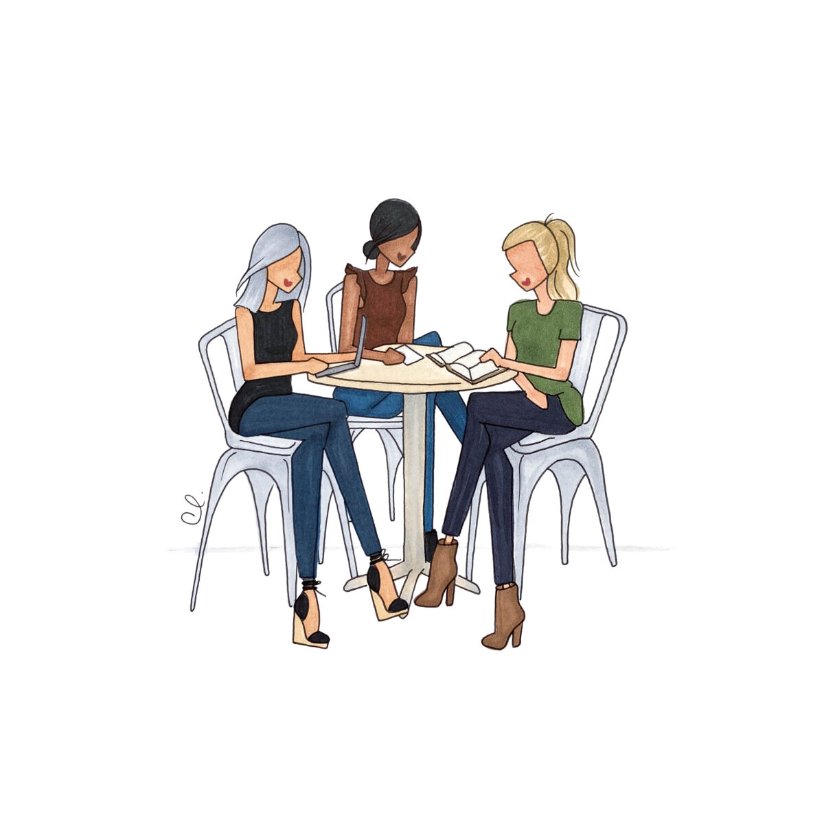 Women at table illustration